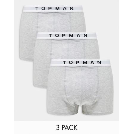 Topman - Set van 3 boxershorts in gemêleerd grijs met witte tailleband-Veelkleurig