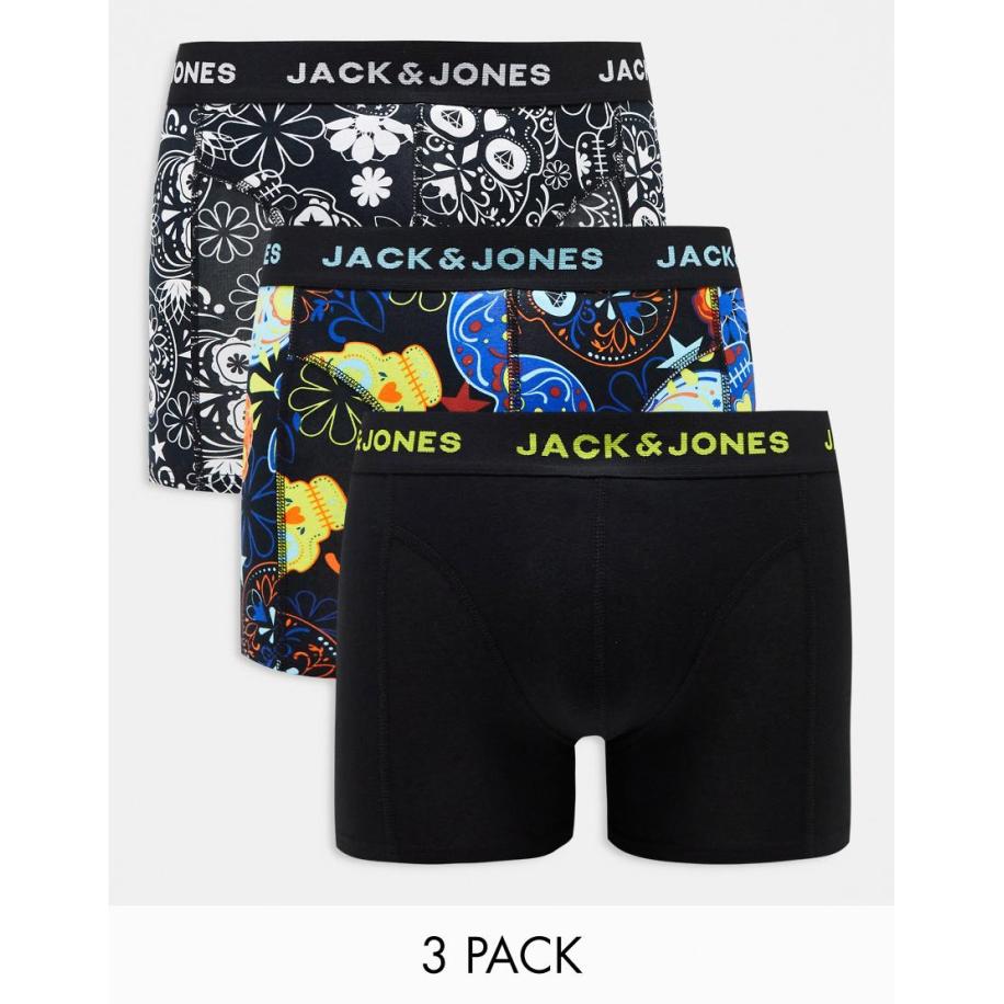 Jack & Jones - Set van 3 boxershorts met doodshoofdprint-Zwart Zwart