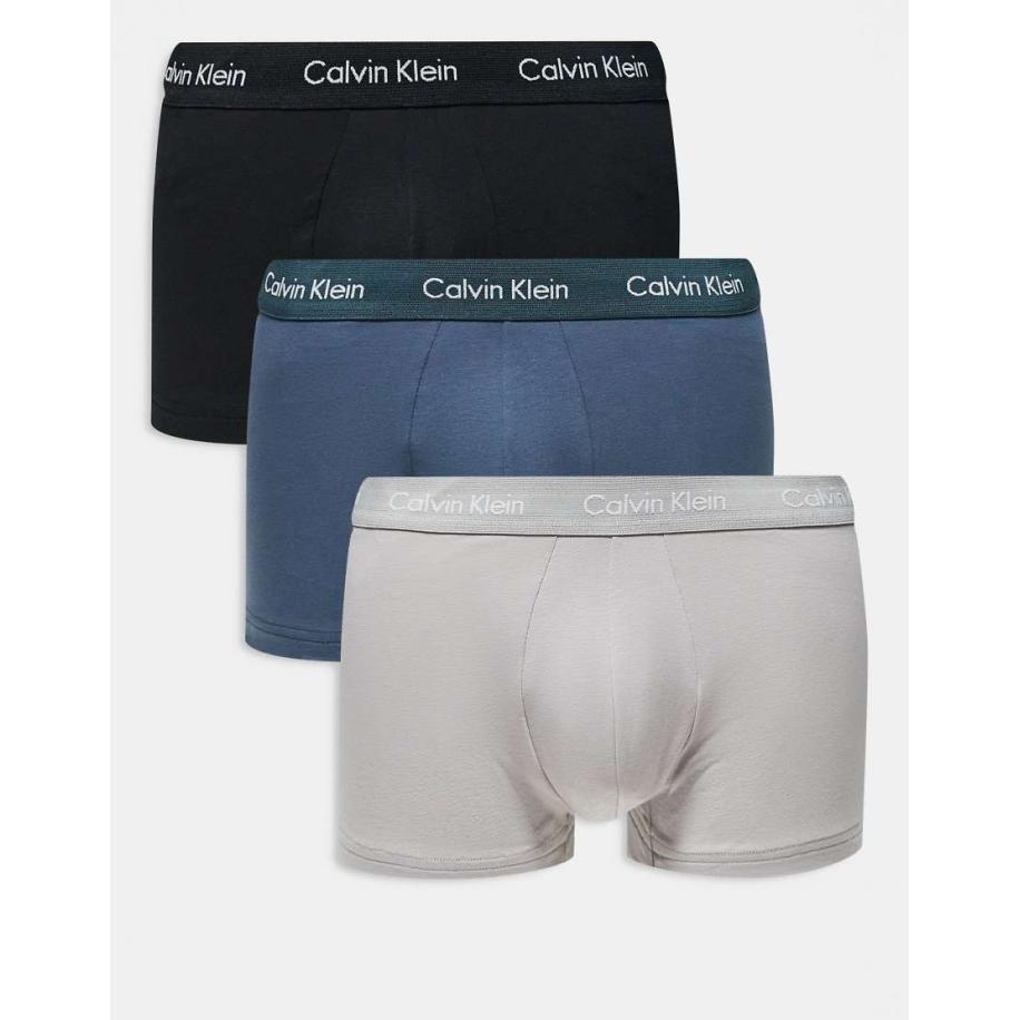 Calvin Klein - Set van 3 boxershorts met lage taille van elastisch katoen in zwart/grijs/blauw-Veelkleurig Multicolor