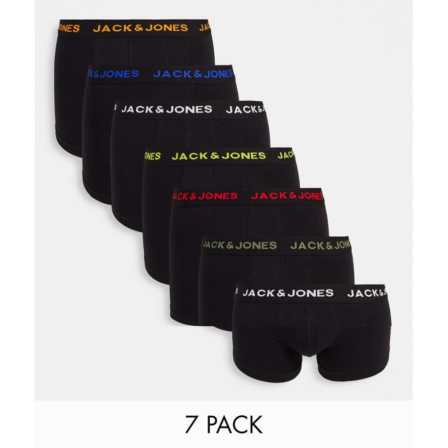 Jack & Jones - Set van 7 boxershorts in zwart met gekleurd logo op de tailleband Zwart