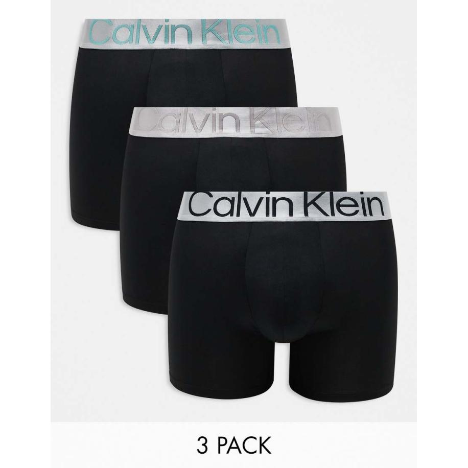 Calvin Klein Steel - Set van 3 boxershorts met logo op de tailleband in zwart Zwart