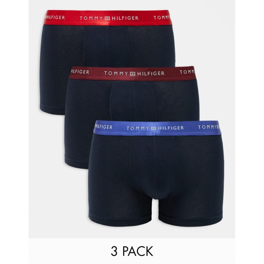 Tommy Hilfiger - Signature Essential - Set van 3 metallic boxershorts met gekleurde tailleband in marineblauw Blauw