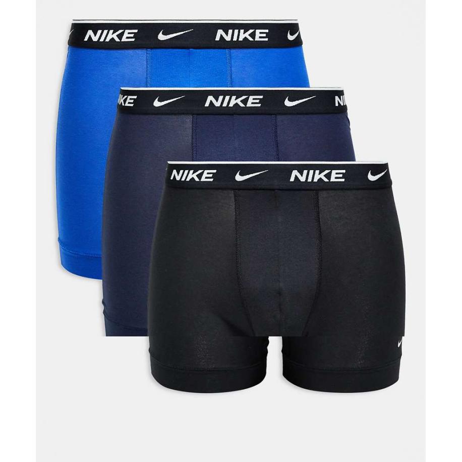 Nike - Everyday - Cotton Stretch - Set van 3 boxershorts in zwart en blauw Zwart