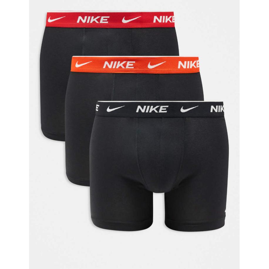 Nike - Everyday - Cotton Stretch - Set van 3 boxershorts met gekleurde taillebanden in zwart/rood/oranje Zwart