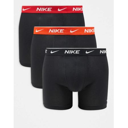 Nike - Everyday - Cotton Stretch - Set van 3 boxershorts met gekleurde taillebanden in zwart/rood/oranje