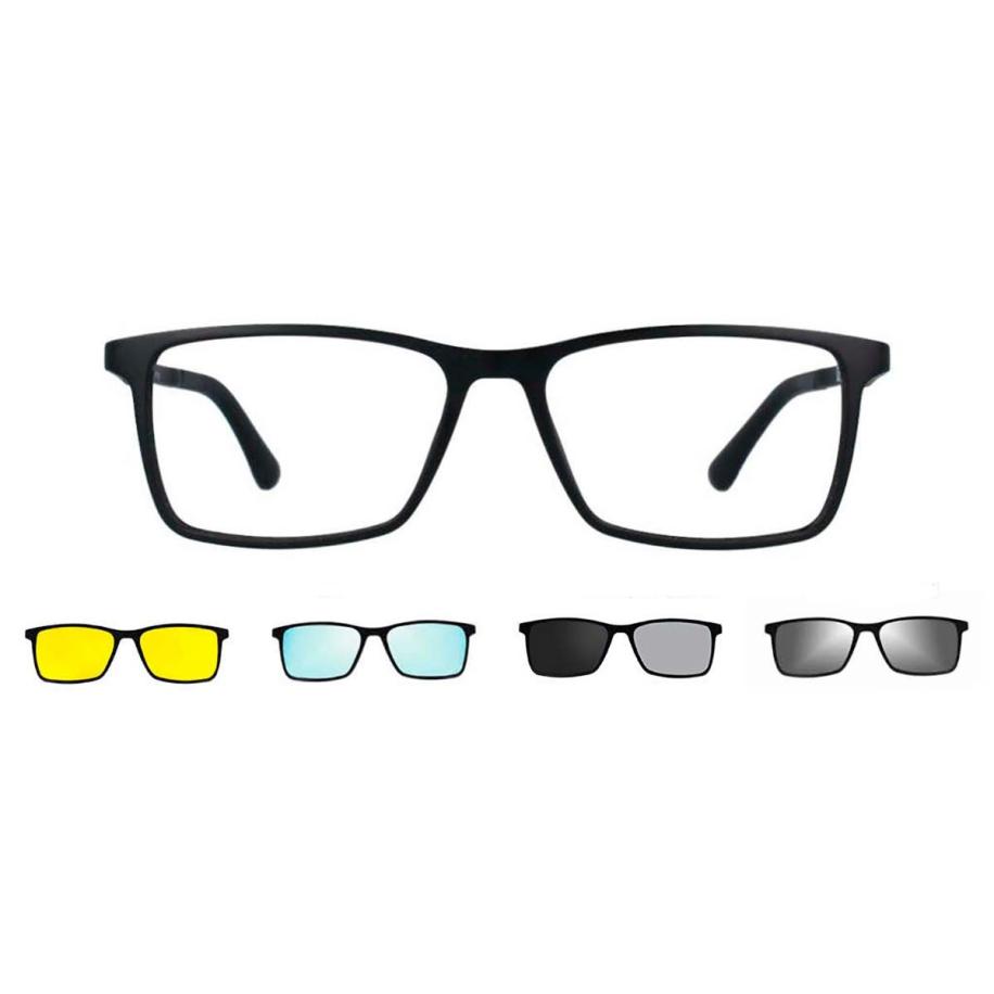 Heren Vierkant Clip-On Plastic Zwart Bril - Anti-Blauwlichtglazen - SmartBuy Collection