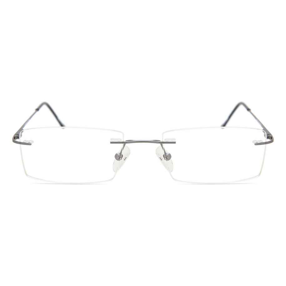 Heren Rechthoek Randloos Metaal Grijs Bril - Anti-Blauwlichtglazen - SmartBuy Collection