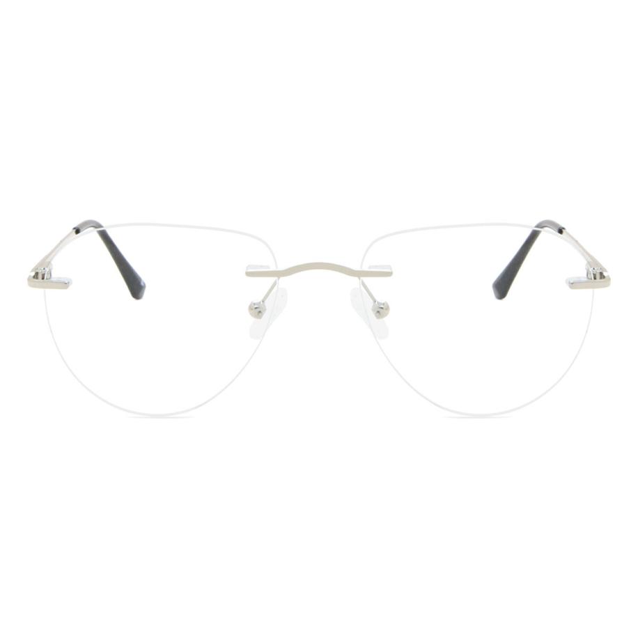 Heren Ovaal Randloos Metaal Zilver Bril - Anti-Blauwlichtglazen - SmartBuy Collection
