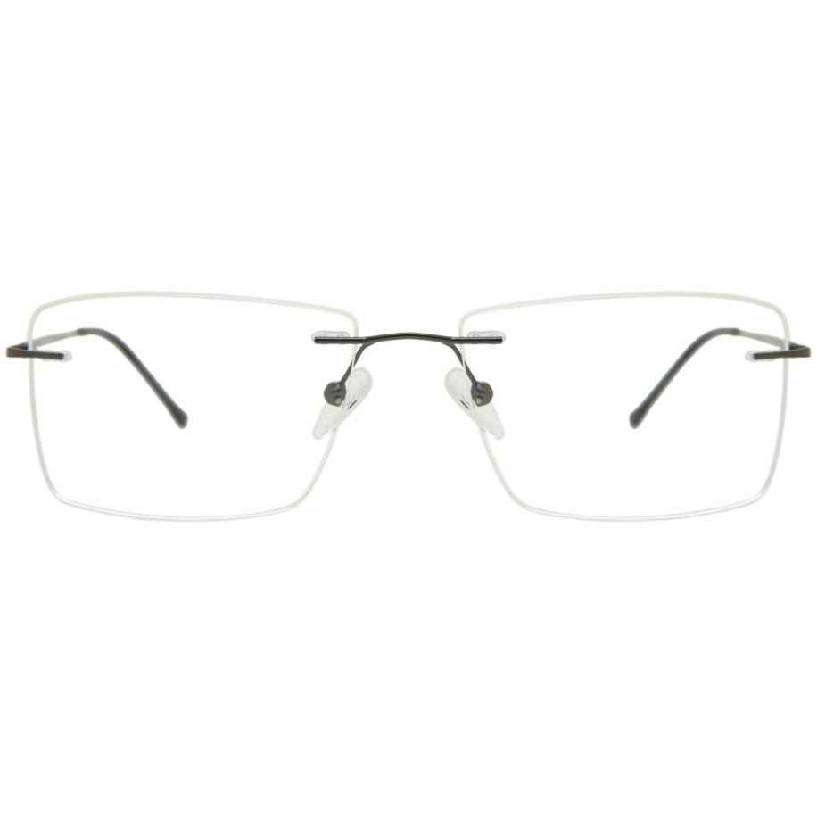 Heren Vierkant Randloos Metaal Grijs Bril - Anti-Blauwlichtglazen - SmartBuy Collection