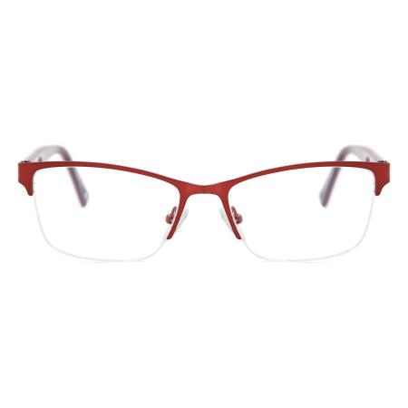 Heren Rechthoek Semi Randloos Metaal Bordeaux Bril - Anti-Blauwlichtglazen - SmartBuy Collection