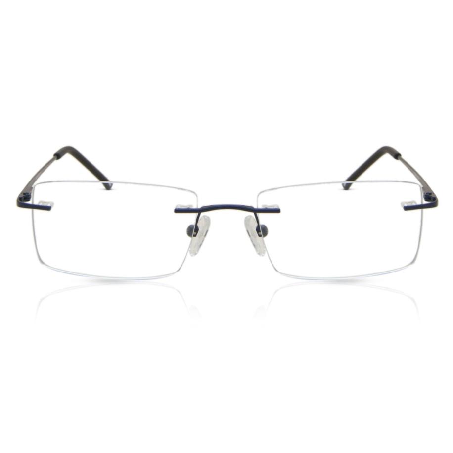 Heren Rechthoek Randloos Metaal Blauw Bril - Anti-Blauwlichtglazen - SmartBuy Collection