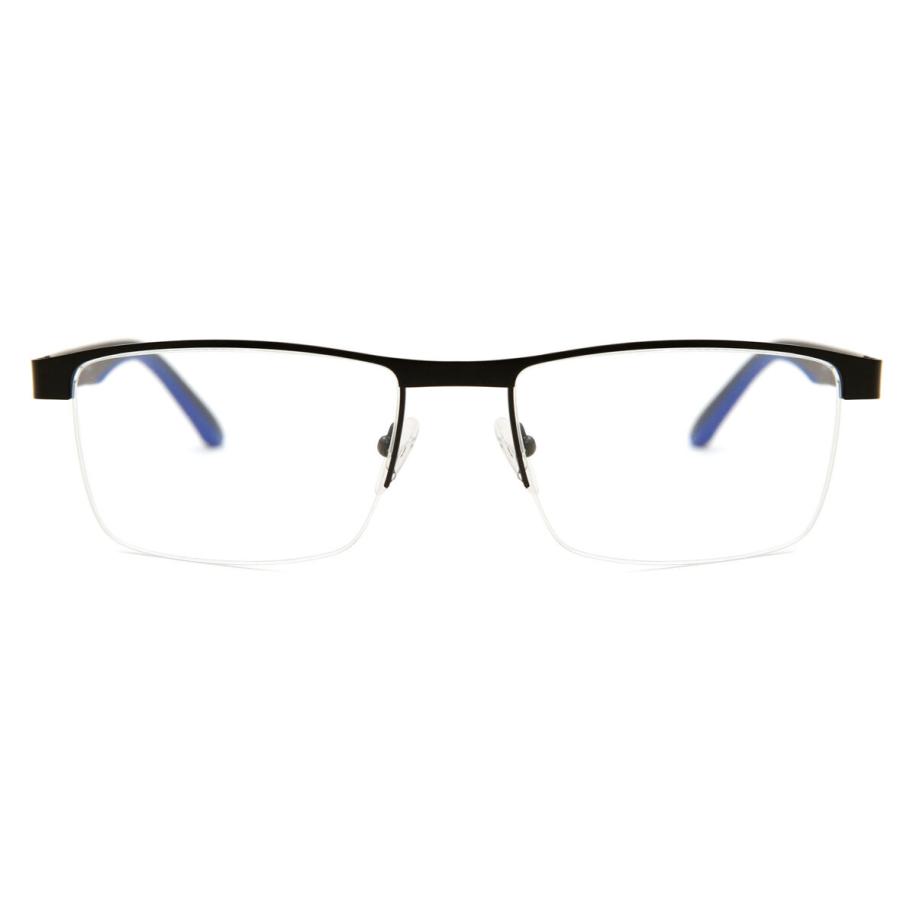 Heren Rechthoek Semi Randloos Metaal Zwart Bril - Anti-Blauwlichtglazen - SmartBuy Collection