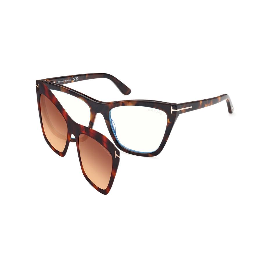Tom Ford FT5971-B with Clip-On 52 Blauw-Light Block Tortoiseshell Dames Bril