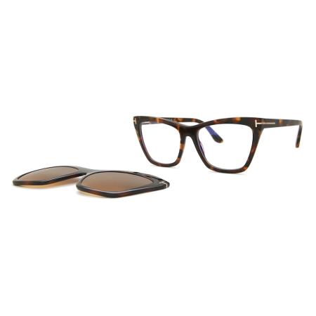 Tom Ford FT5971-B with Clip-On 052 Blauw-Light Block Tortoiseshell Dames Bril