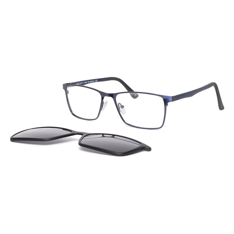 Heren Vierkant Clip-On Metaal Blauw Bril - Anti-Blauwlichtglazen - SmartBuy Collection