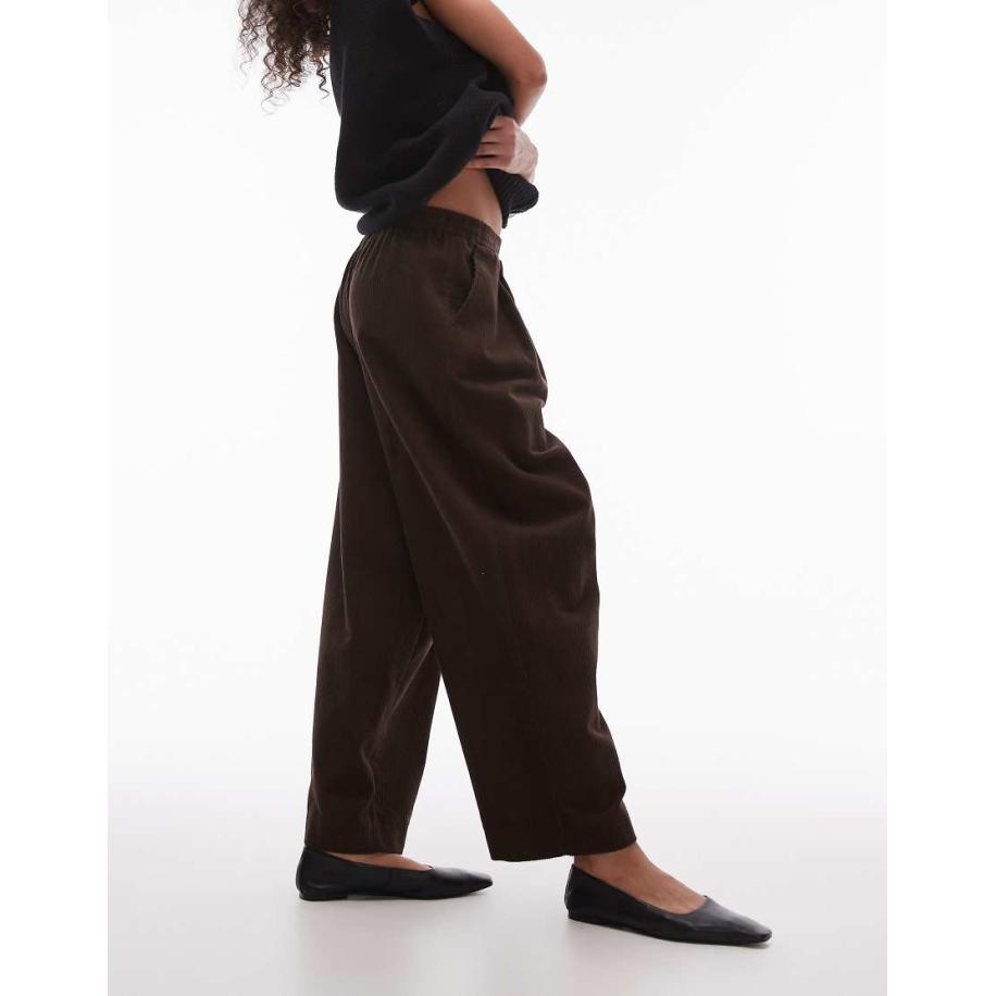 Topshop Broek van corduroy met wijde pijpen in bruin-Groen Groen