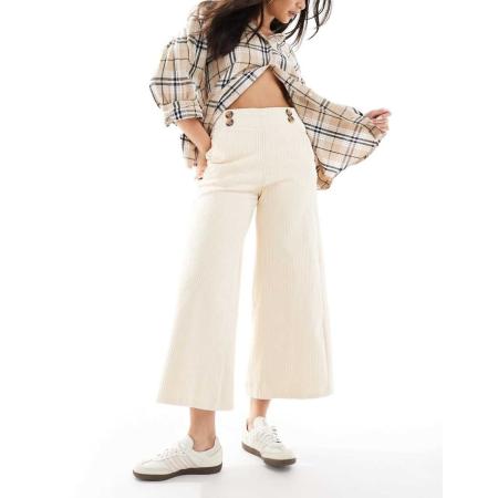 Scalpers Corduroy culotte met knopen in ecru-Wit