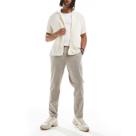 Jack & Jones - Smalle toelopende broek met linnenmix met trekkoord in beige-Neutraal