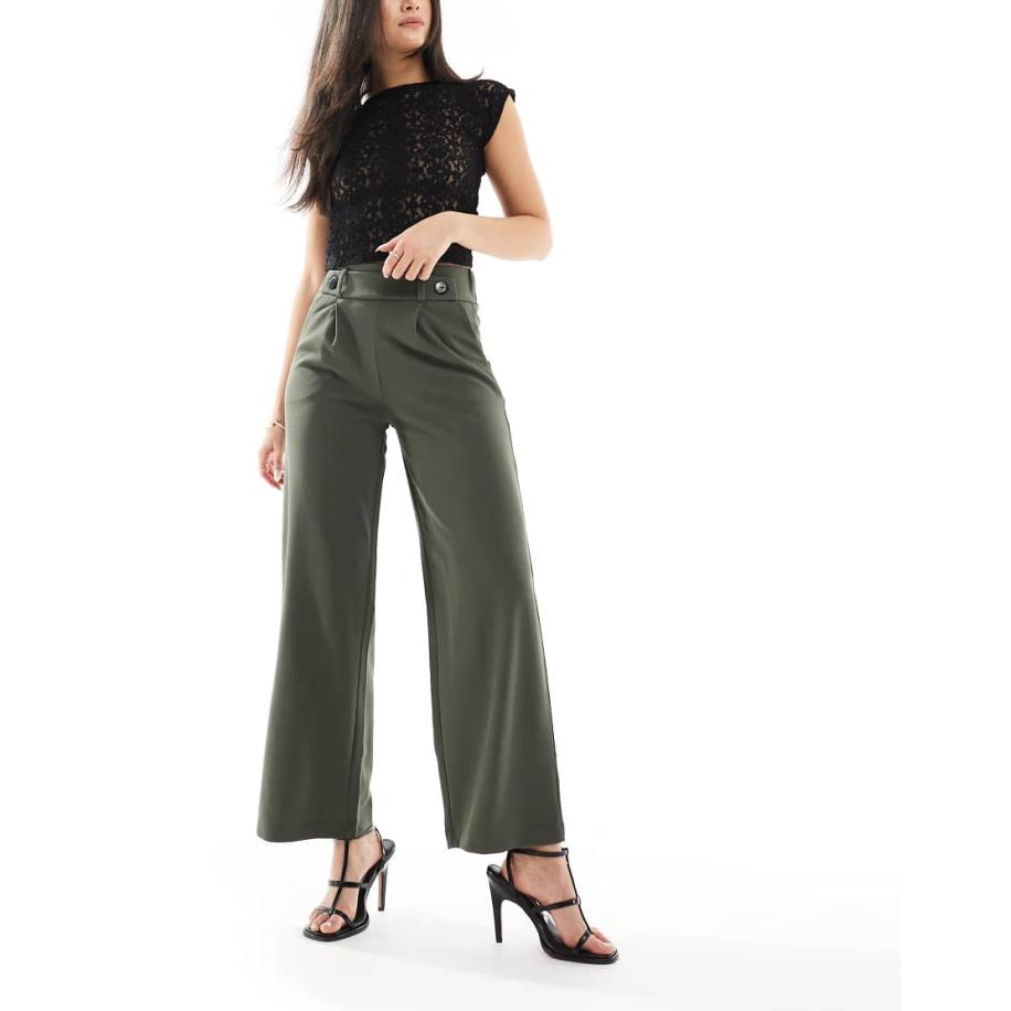 JDY Elegante wijde cropped pantalon met hoge taille in kaki-Groen Groen