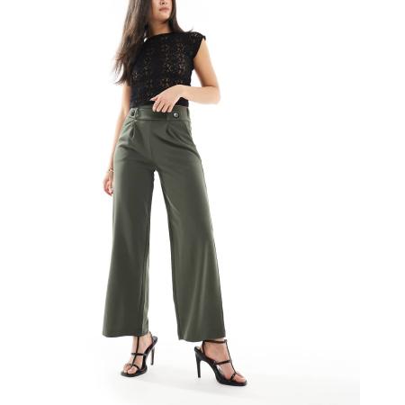 JDY Elegante wijde cropped pantalon met hoge taille in kaki-Groen