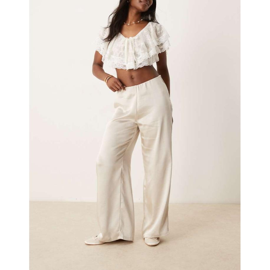 AWARE Satijnen broek met wijde pijpen in stone-Neutraal Multicolor