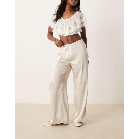 AWARE Satijnen broek met wijde pijpen in stone-Neutraal