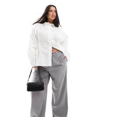 ONLY Curve Broek met wijde pijpen en gestrikte taille in lichtgrijs