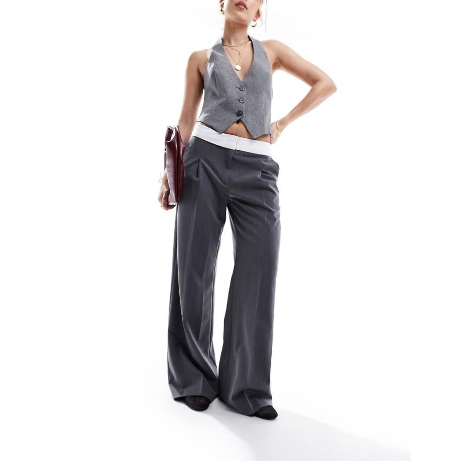 Miss Selfridge Broek met omgevouwen tailleband in grijs Grijs