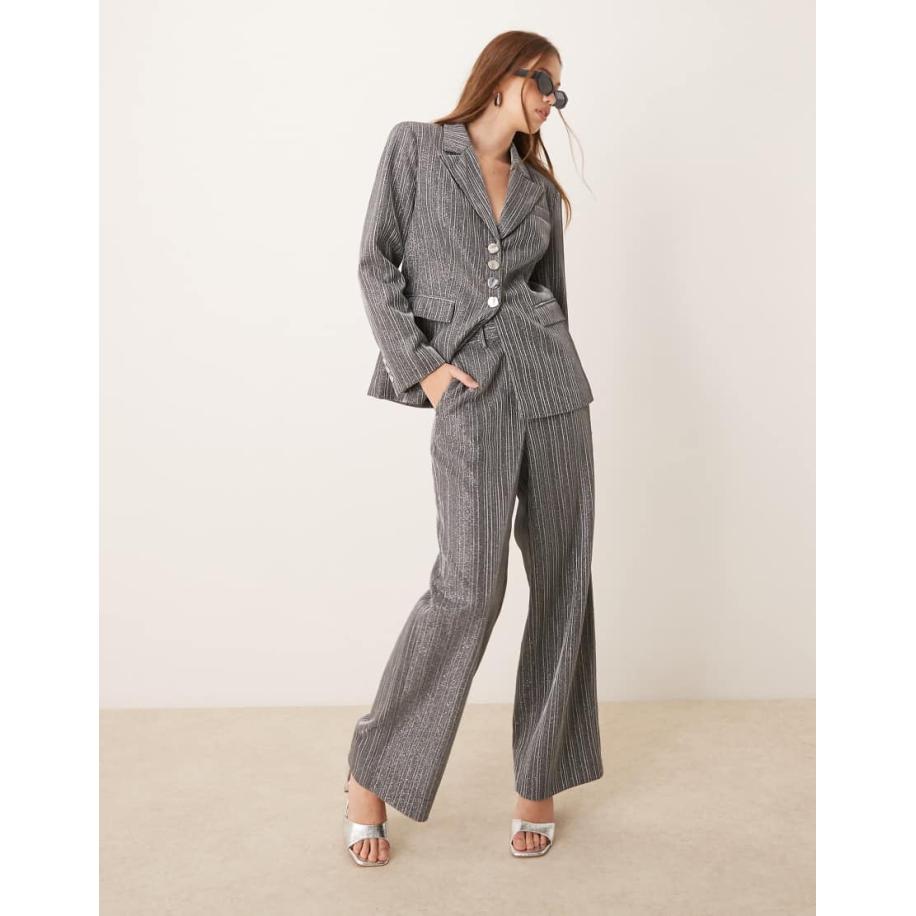 YAS Elegante nette pantalon met glitter in zilver, deel van co-ord set Zilver