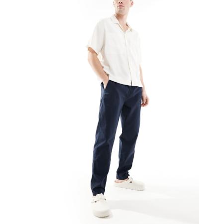 River Island - Broek met linnenlook en elastische taille in marineblauw