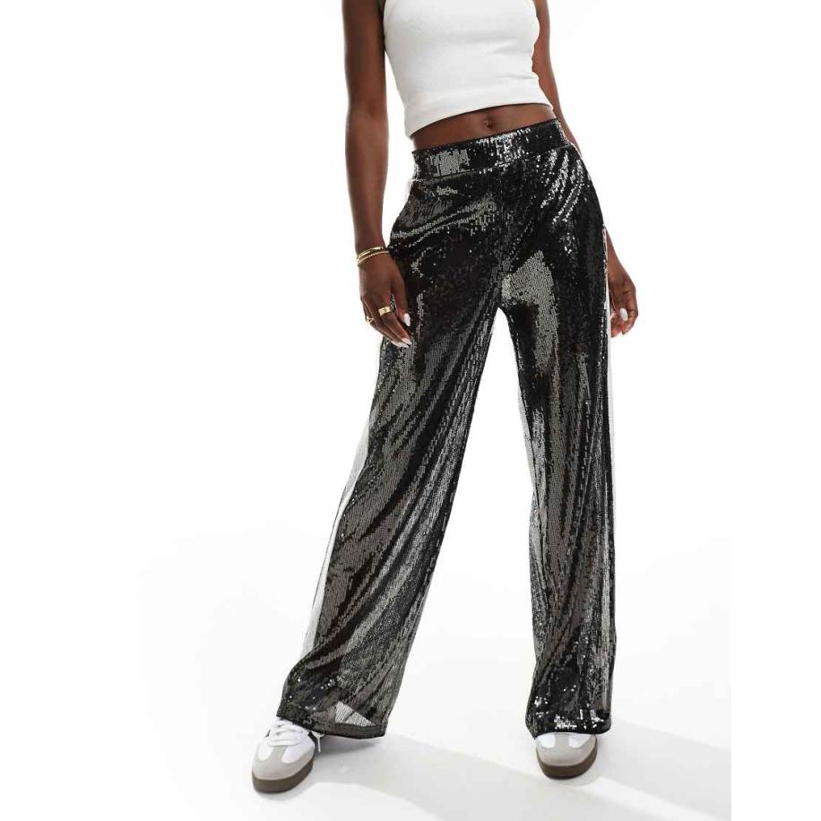 ASOS DESIGN Broek met lovertjes en contrasterend paneel in grijs Grijs