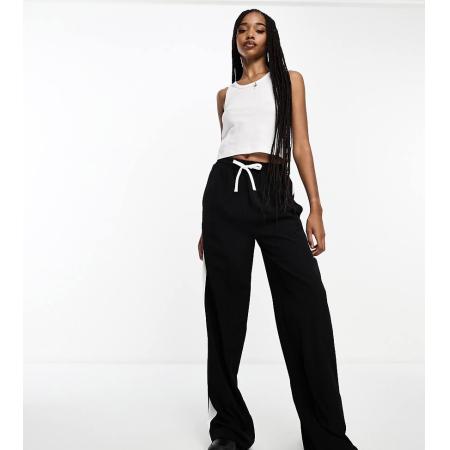 ASOS DESIGN Tall Broek met elastische taille en contrasterende strepen aan de zijkant in zwart