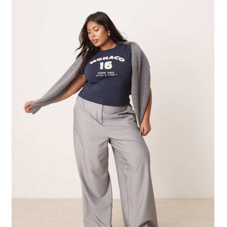 ASOS DESIGN Curve Elegante ruimvallende broek met rechte pijpen in grijs-Zwart