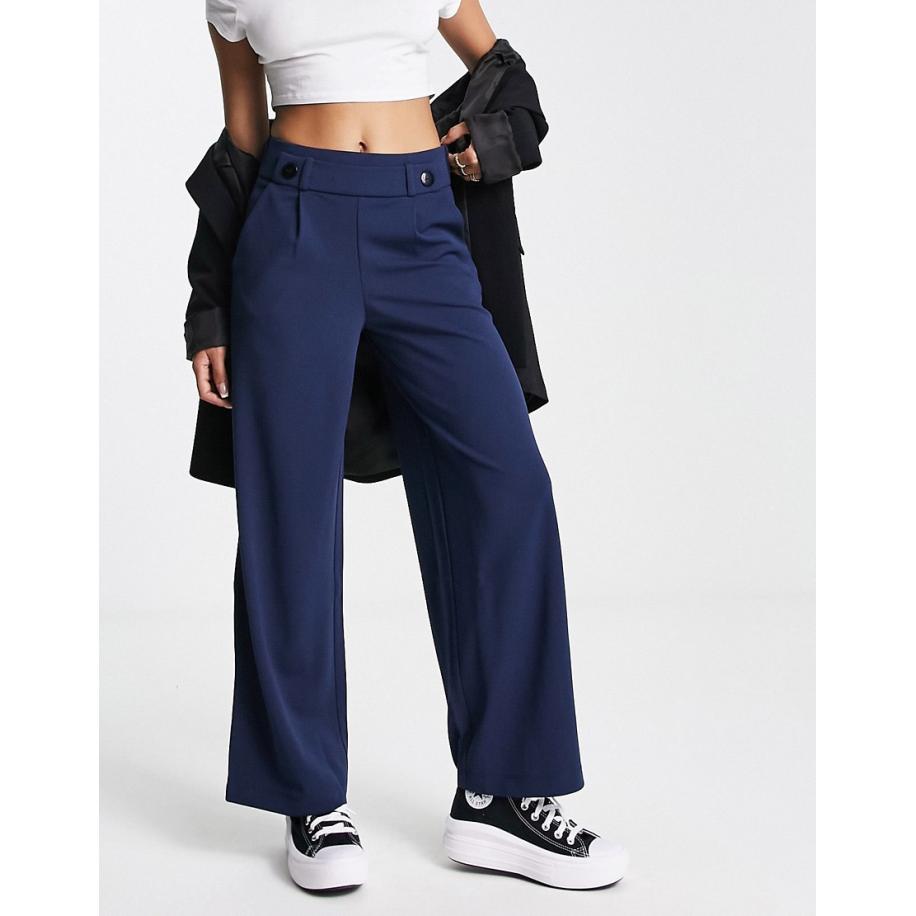 JDY Dad broek met knoopdetail en wijde pijpen in marineblauw Blauw