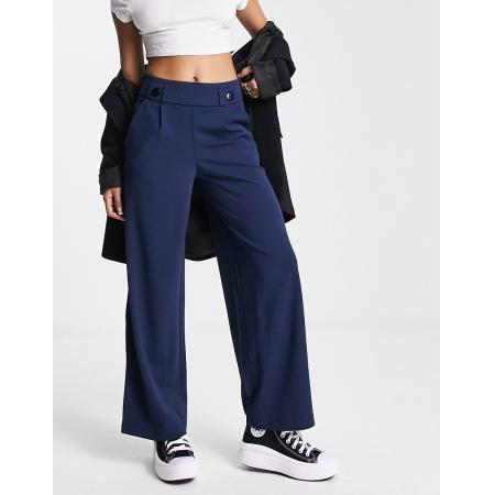 JDY Dad broek met knoopdetail en wijde pijpen in marineblauw