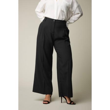 Yours Curve Zwarte Geplooide Voorkant Geweven Wijde Broek Size 66-68