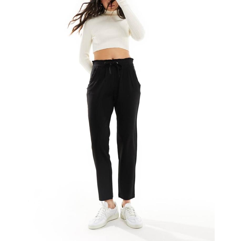 JDY Slim-fit broek met ruches aan de tailleband in zwart Zwart