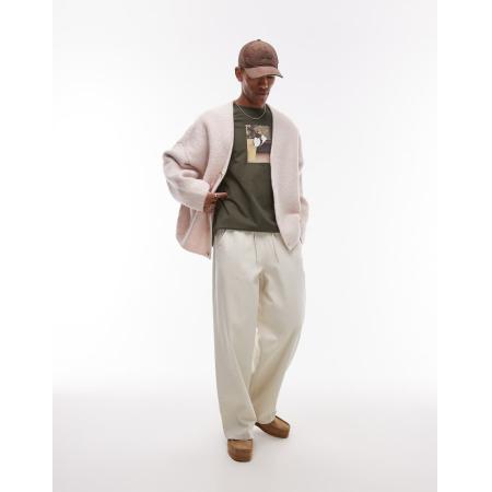Topman - Broek van keperstof met elastische taille in ecru met wassing-Neutraal