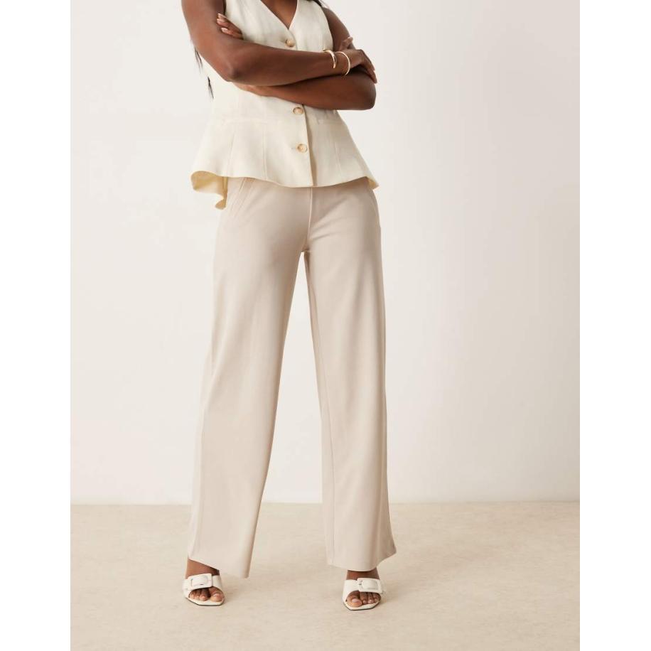 JDY Elegante broek met wijde pijpen in beige-Wit Wit