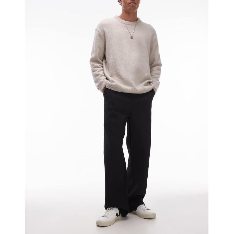 Topman - Broek met wijde pijpen en textuur in zwart Zwart