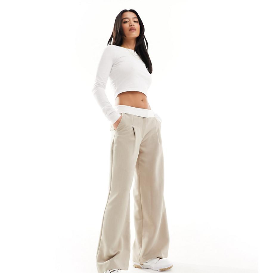 Miss Selfridge Petite Broek met omgevouwen tailleband in stone-Neutraal Multicolor