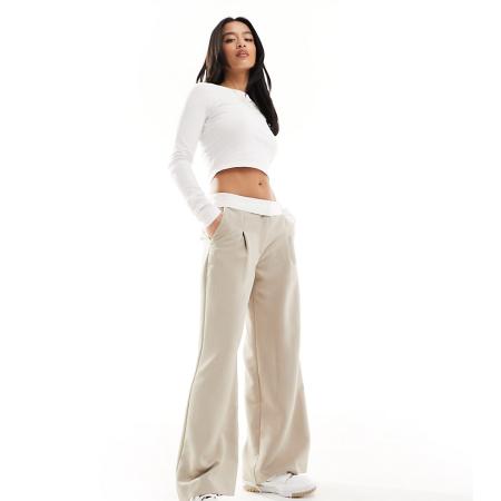 Miss Selfridge Petite Broek met omgevouwen tailleband in stone-Neutraal