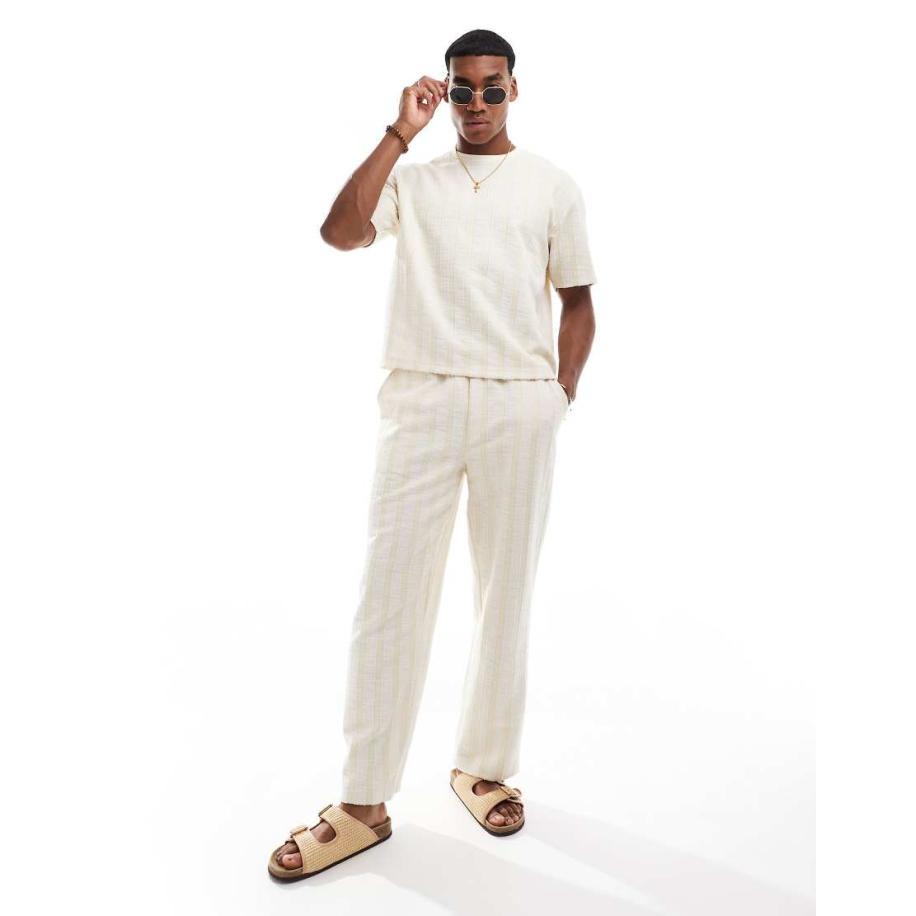 ASOS DESIGN - Gestreepte baggy broek met trekkoord in de taille in naturel, deel van co-ord set-Neutraal Multicolor