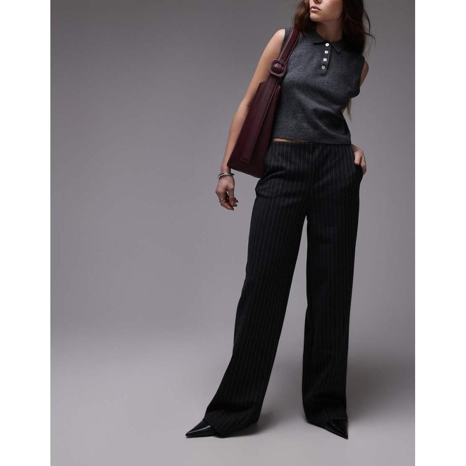 Mango Broek met rechte pijpen en krijtstreep in grijs-Zwart Zwart