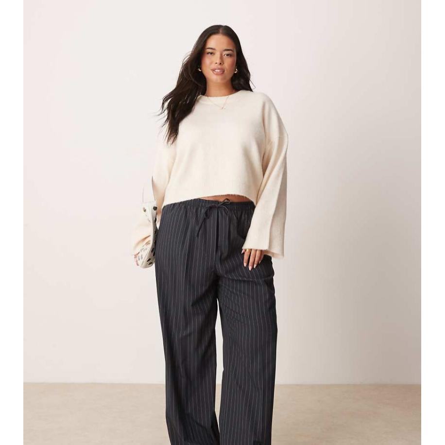 ASOS DESIGN Curve Elegante broek met elastische taille in marineblauw gestreept-Veelkleurig Multicolor