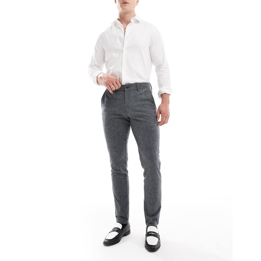 JJ Rebel - Nette slim-fit broek met visgraatmotief in gemêleerd grijs Grijs
