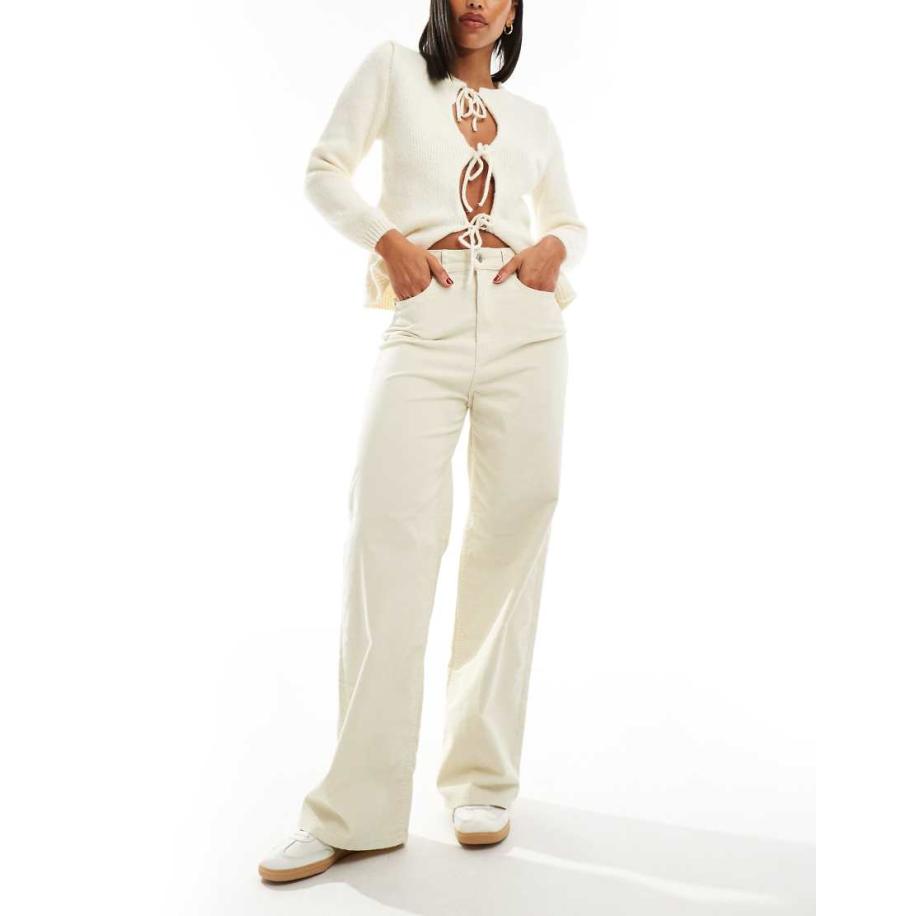 JJXX Broek met wijde pijpen van corduroy in crème-Wit Wit
