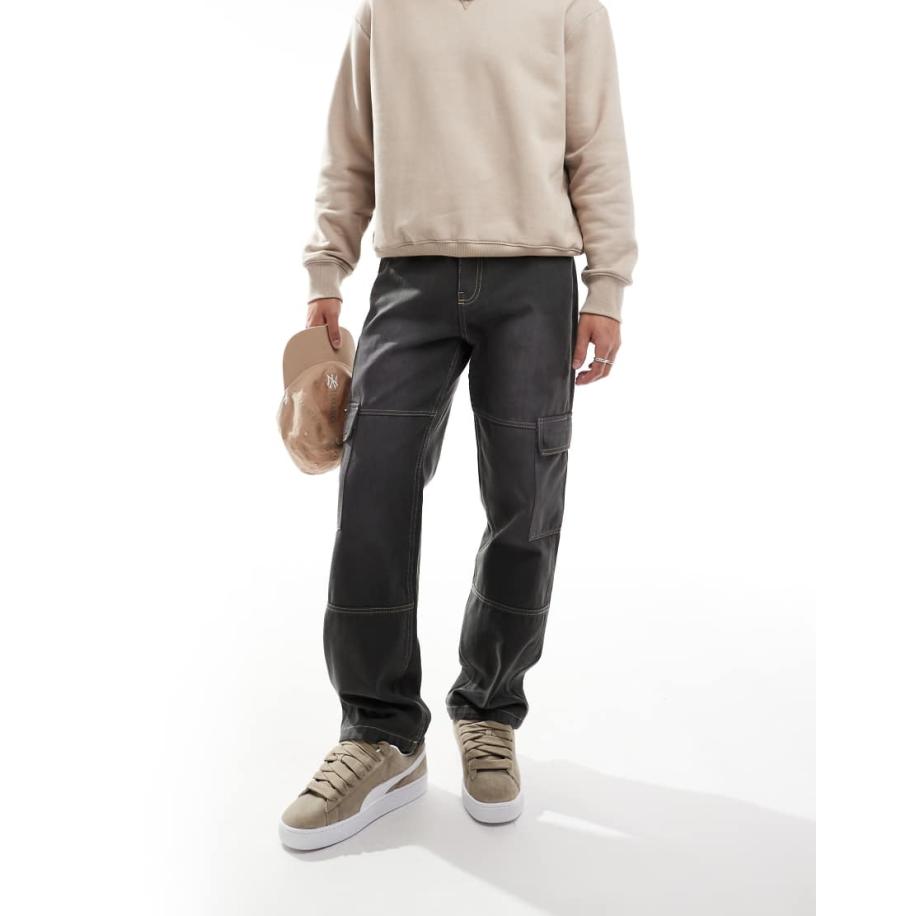 Karl Kani - Cargobroek met logo in grijs met wassing Grijs