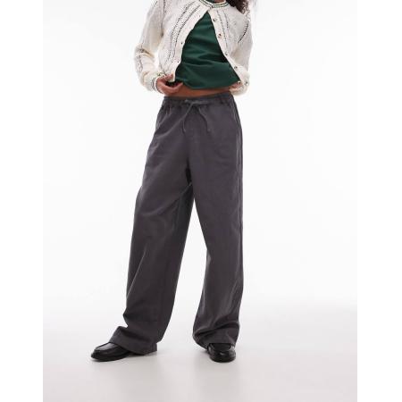 Topshop Broek met elastische gestrikte taille in antraciet-Grijs