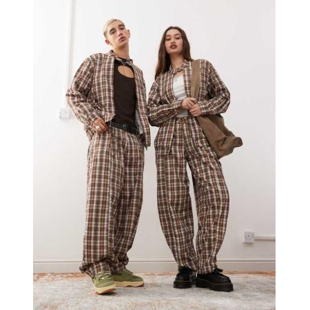 Reclaimed Vintage Uniseks broek met wijde ronde pijpen en geruite print, deel van co-ord set-Veelkleurig